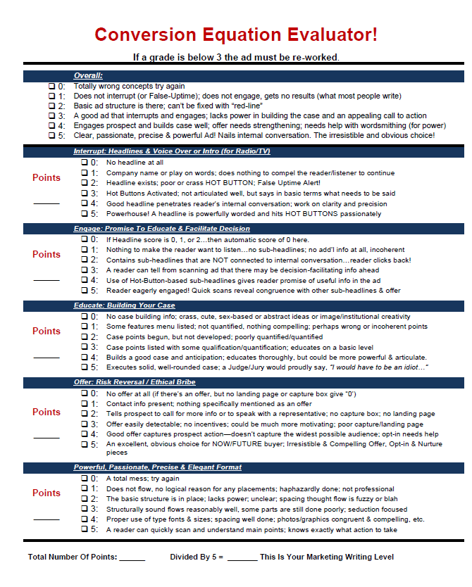 Conversion equation evaluator | Biz Coach Steve